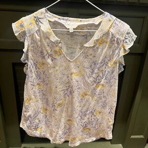 Lucky Brand Floral V-Neck Blouse - Lavender and gray and yellow soft summer